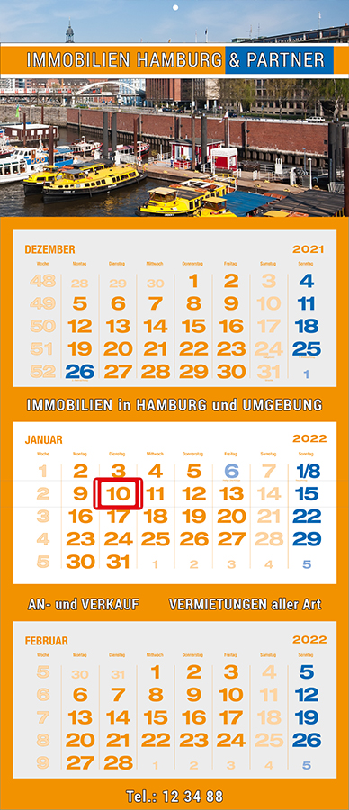 Datoline - Monatsplaner in Firmenfarbe / Sonder 3 MP IMMOBILIEN HH
