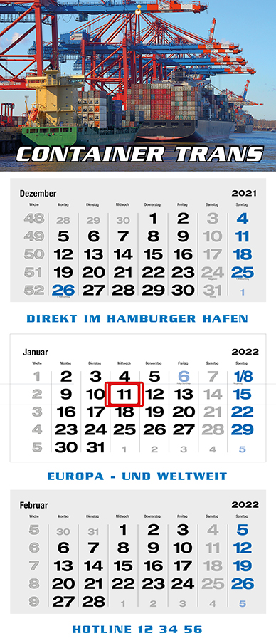 Datoline - Monatsplaner in Firmenfarbe / Sonder 3MP CONTAINER TRANS