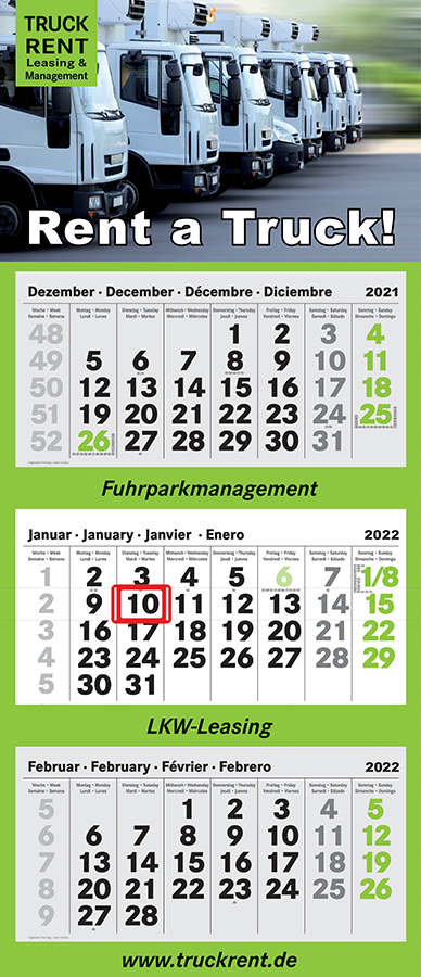 Datoline - Monatsplaner in Firmenfarbe / Sonder 3MP TRUCK RENT