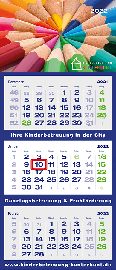 Datoline - Monatsplaner in Firmenfarbe / Sonder 3MP kunterbunt