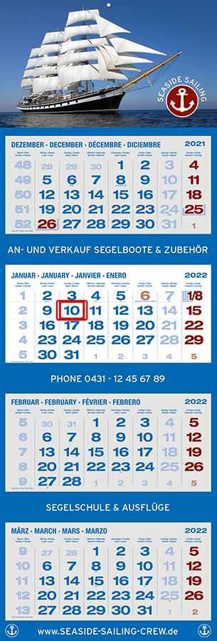Datoline - Monatsplaner in Firmenfarbe / Sonder 4MP Seaside Sailing
