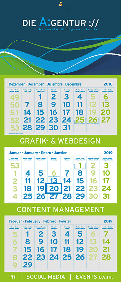 Datoline Monatsplaner Sonderanfertigung / 3MP Feiertage Sonderfarbe