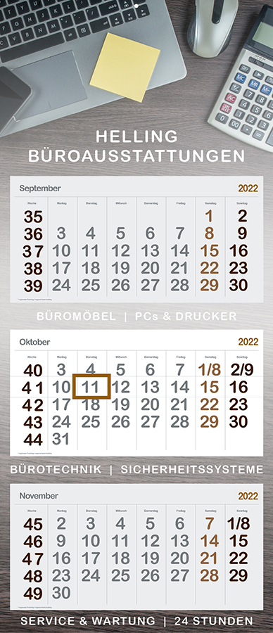Datoline - Monatsplaner Sonderanfertigung / Sonder 3 MP BÜROAUSSTATTER Start September