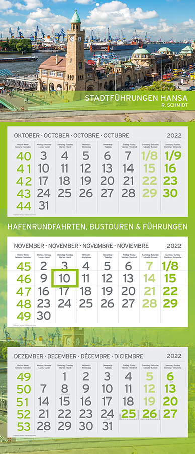 Datoline - Monatsplaner Sonderanfertigung / Sonder 3 MP Stadtführung HANSA Start Oktober